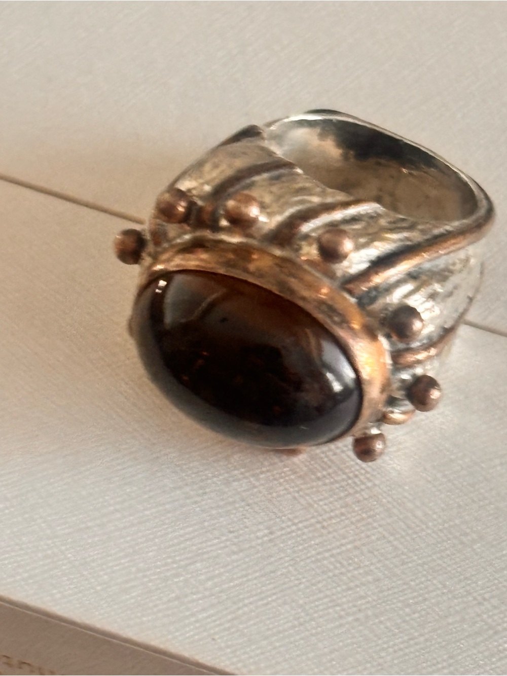Vintage Sterling Statement Ring with Rutilated Quartz Cabochon